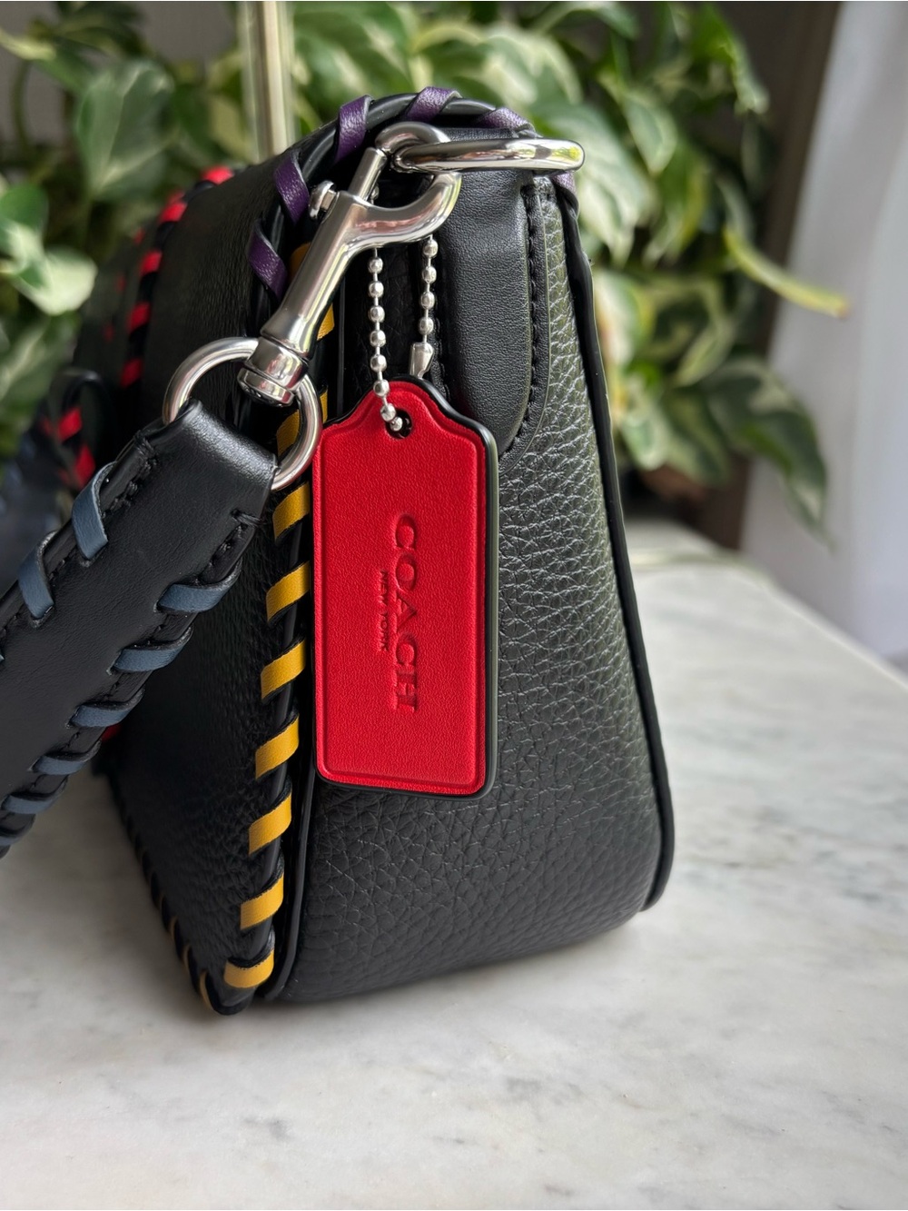 Coach Black Leather Georgie Shoulder Bag with Multicolor Whipstitch - Picture 4 of 13